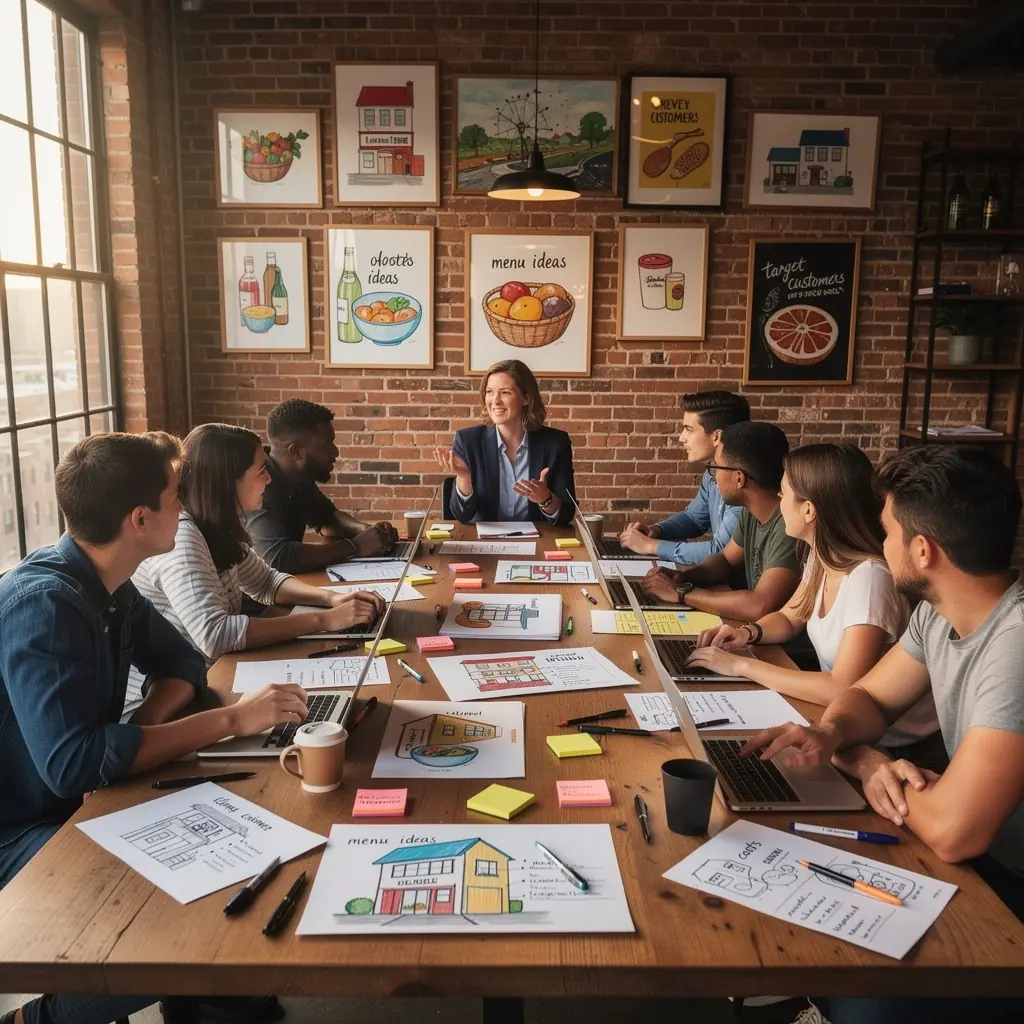 Ein Team von Mitarbeitern, das während eines Dienstbesprechens zusammenarbeitet.
